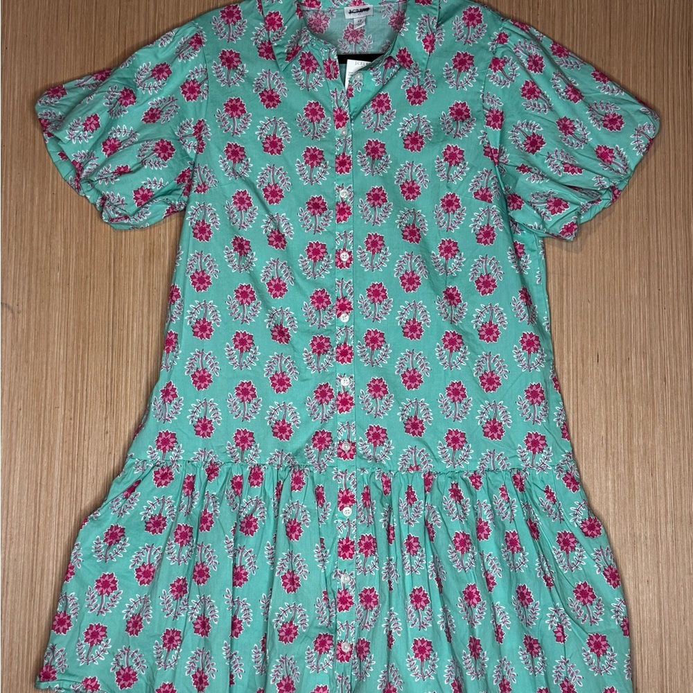 J. Crew Green and Pink Floral Dress